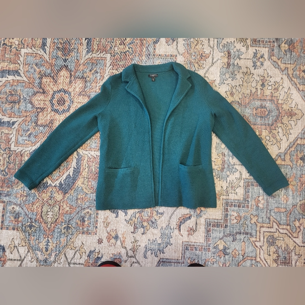 Talbots Petite Small Teal Open Front Cardigan